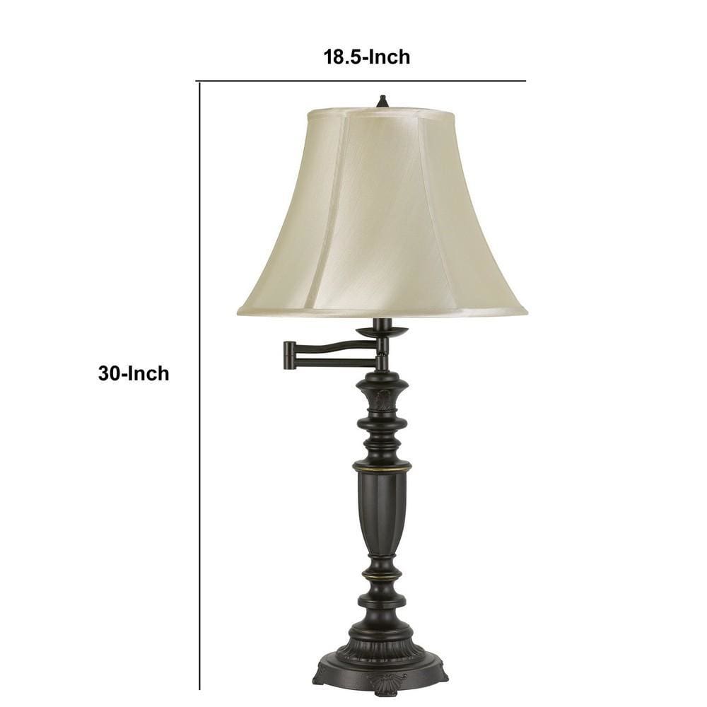 Turned Pedestal Stand Metal Table Lamp with Swing Arm Dark Bronze