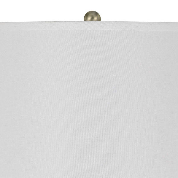 28 Inch Fabric Drum Shade Table Lamp Turned Style Base Metal Body Set of 2 Gold