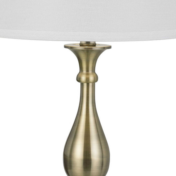 28 Inch Fabric Drum Shade Table Lamp Turned Style Base Metal Body Set of 2 Gold