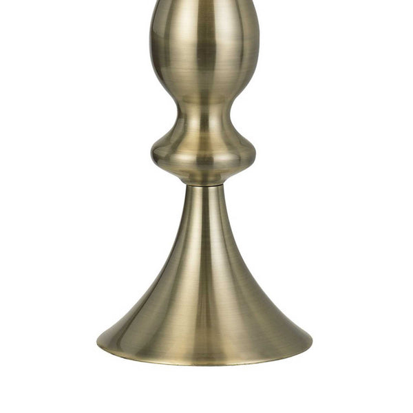 28 Inch Fabric Drum Shade Table Lamp Turned Style Base Metal Body Set of 2 Gold