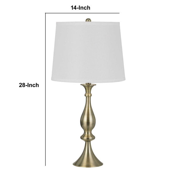 28 Inch Fabric Drum Shade Table Lamp Turned Style Base Metal Body Set of 2 Gold