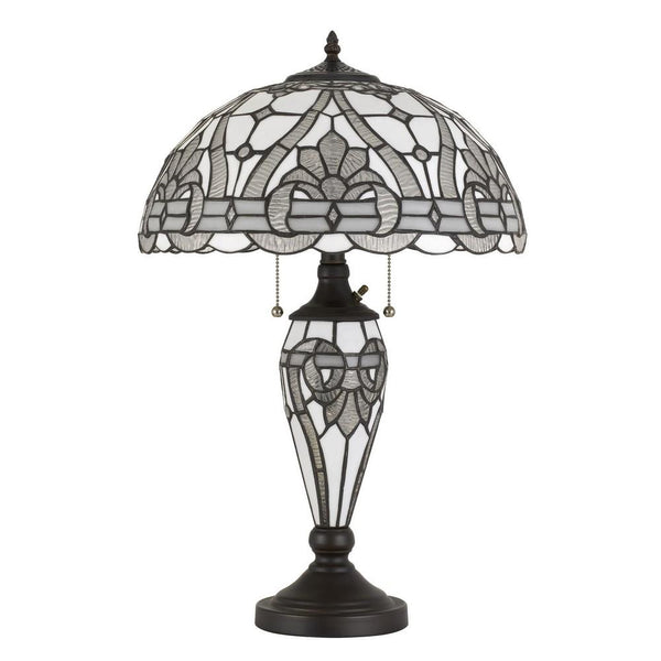 Glass Table Lamp with Umbrella Shade and Pull Chain Switch Gray