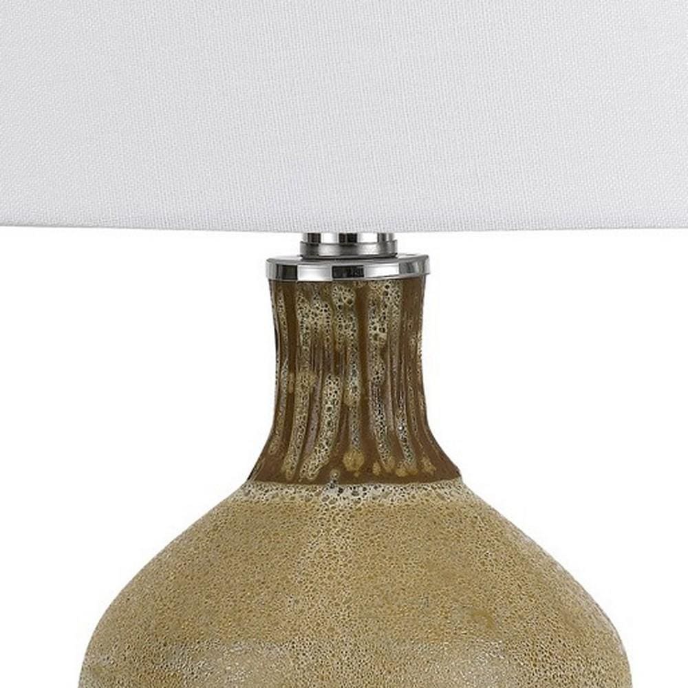 150 Watt Turned Ceramic Table Lamp with Tapered Shade White and Beige