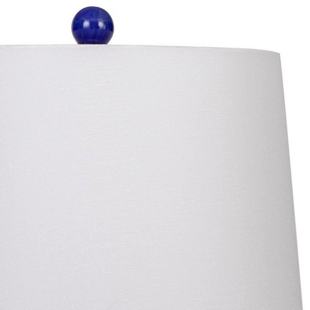 150 Watt Ceramic Table Lamp with Linen Hardback Shade White and Blue