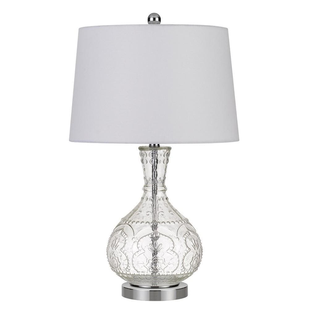 150 Watt Textured Glass Base Table Lamp White and Clear