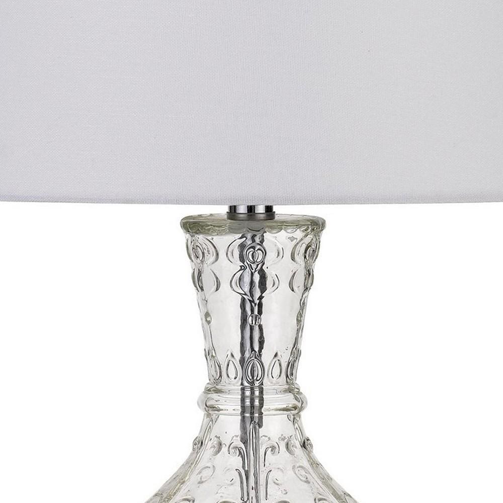 150 Watt Textured Glass Base Table Lamp White and Clear