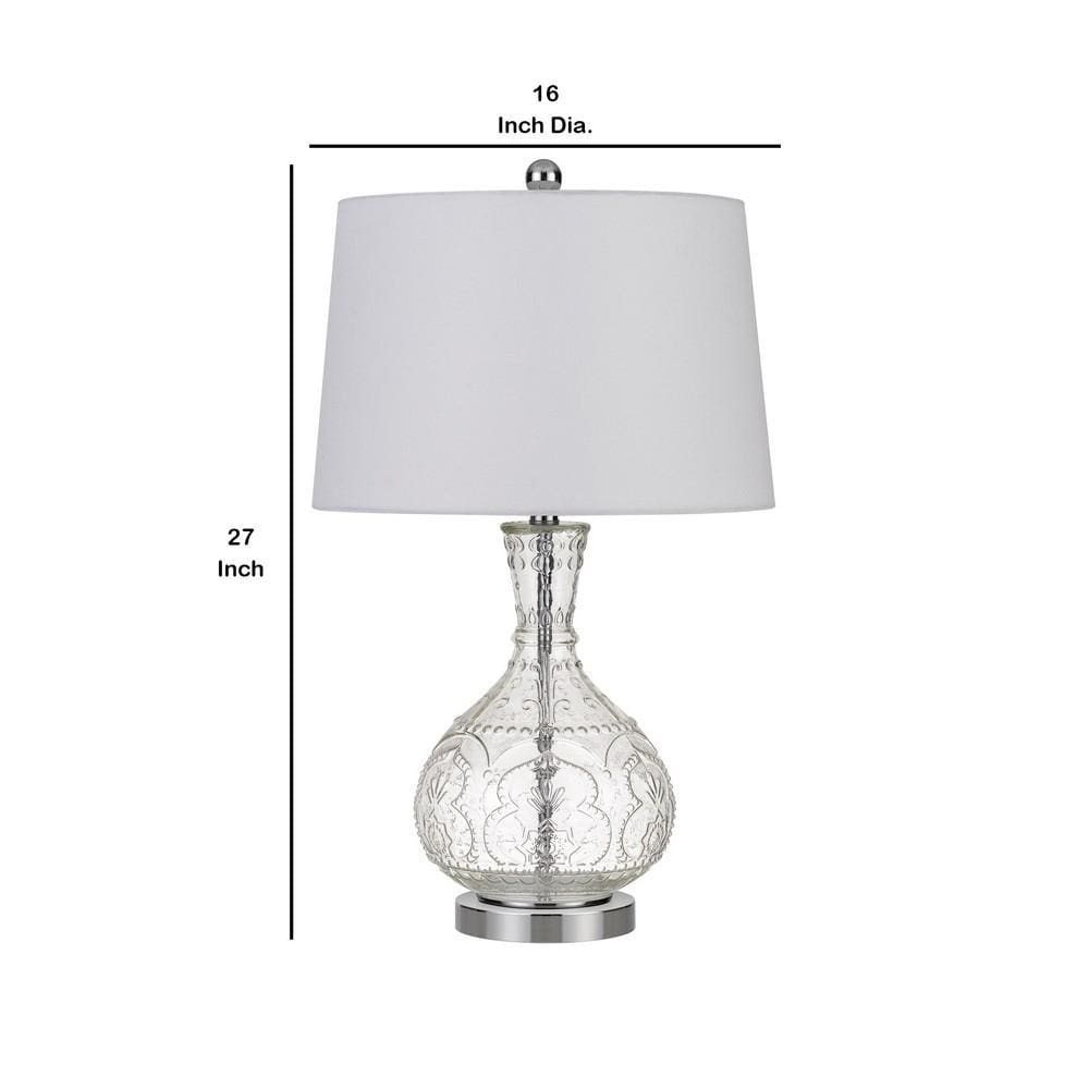 150 Watt Textured Glass Base Table Lamp White and Clear