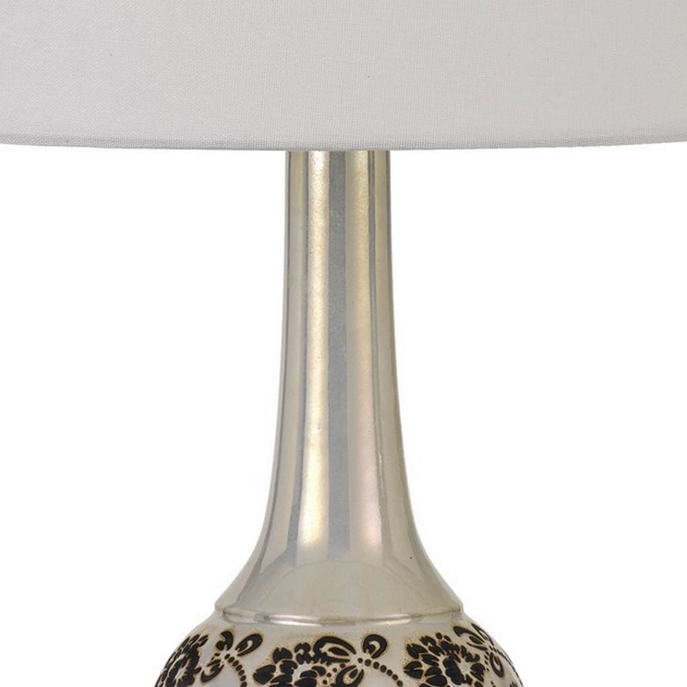 150 Watt Leaf Engraved Ceramic Base Table Lamp Silver and Black