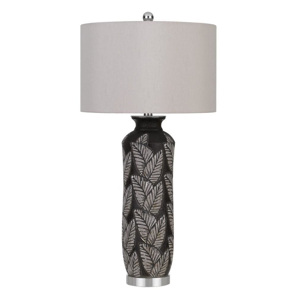 150 Watt Leaf Engraved Ceramic Base Table Lamp Gray and Black