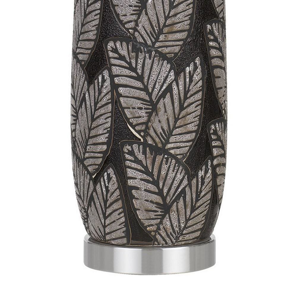 150 Watt Leaf Engraved Ceramic Base Table Lamp Gray and Black