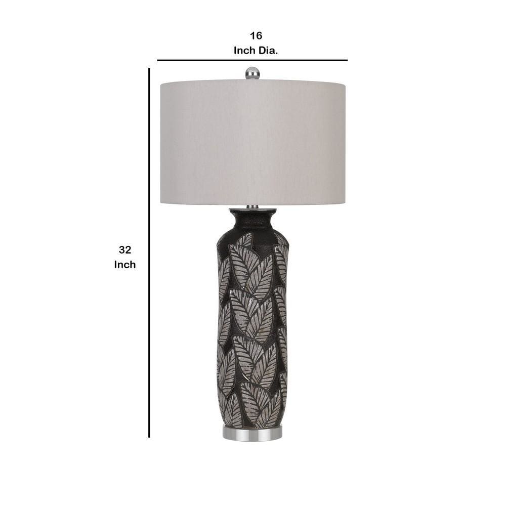 150 Watt Leaf Engraved Ceramic Base Table Lamp Gray and Black