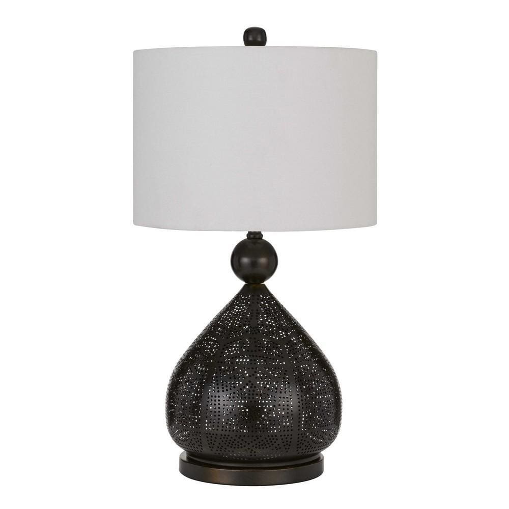 150 Watt Pierced Metal Frame Table Lamp White and Bronze