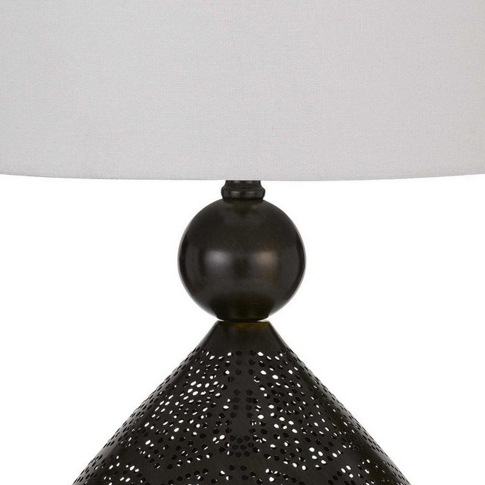 150 Watt Pierced Metal Frame Table Lamp White and Bronze
