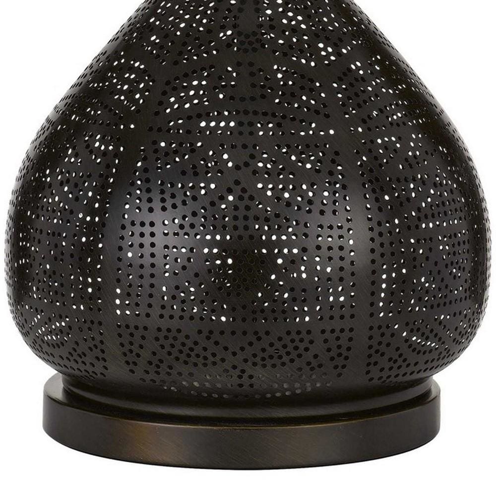 150 Watt Pierced Metal Frame Table Lamp White and Bronze