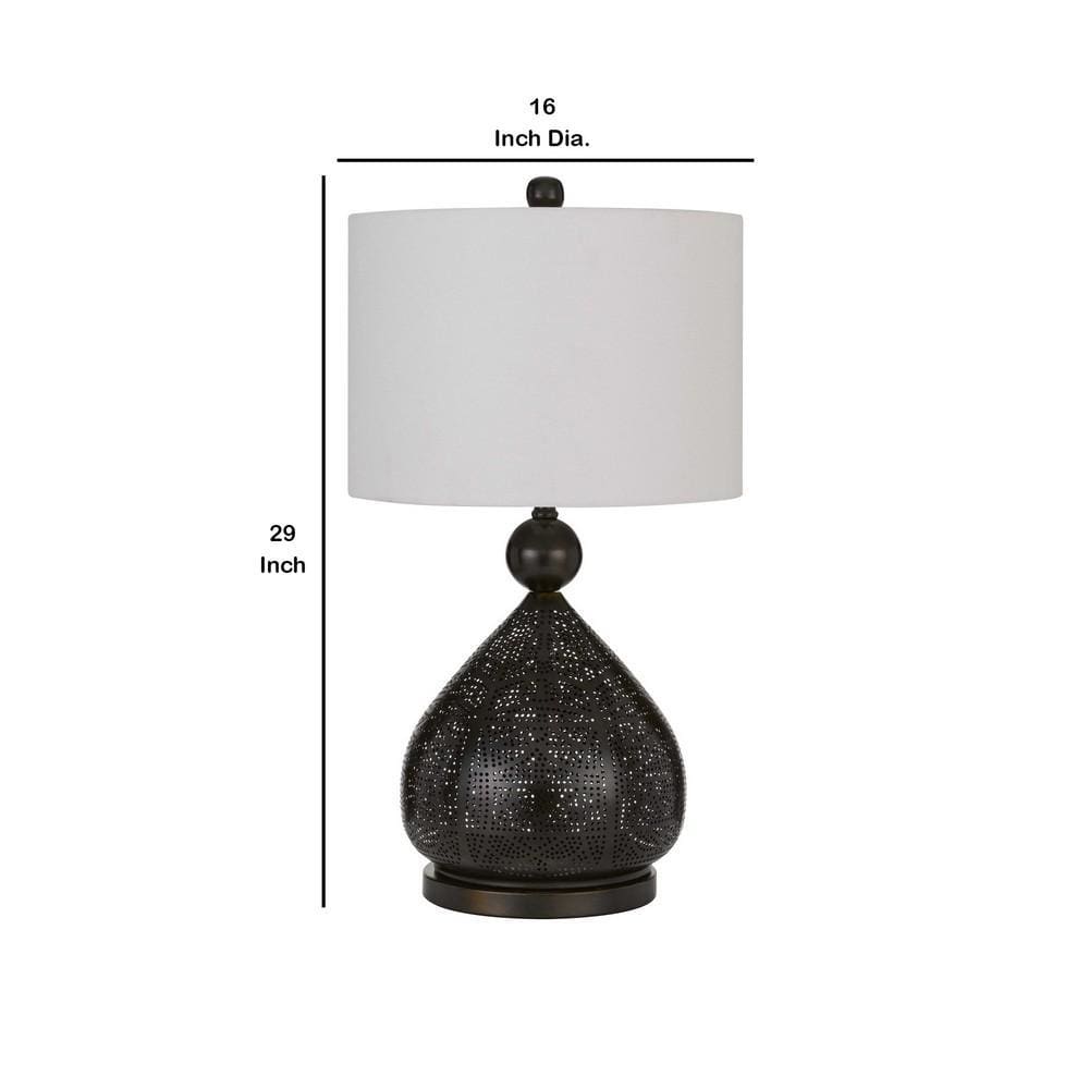 150 Watt Pierced Metal Frame Table Lamp White and Bronze