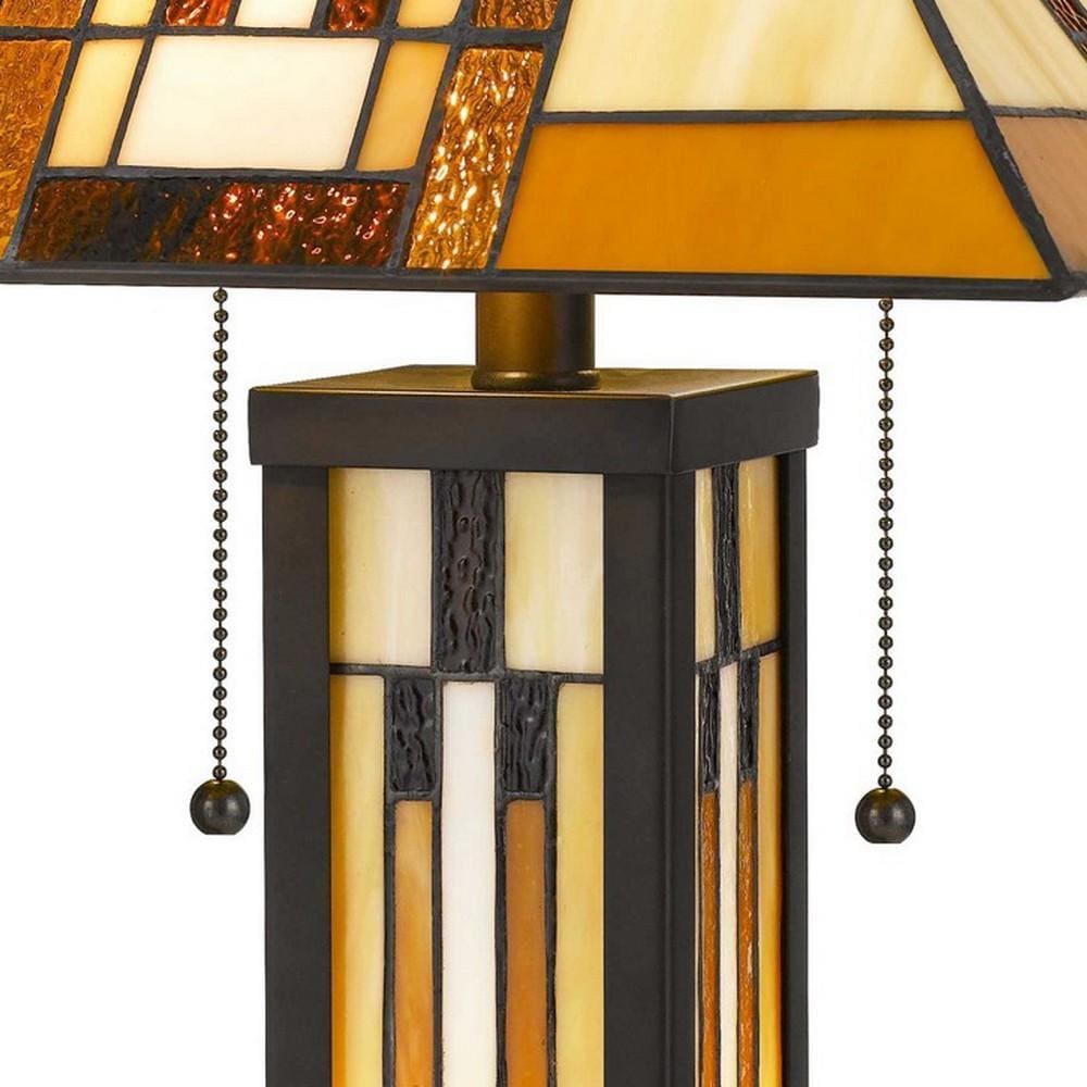 127 Watt Tiffany Shade Table Lamp with Metal Base Multicolor