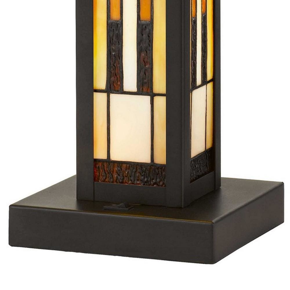 127 Watt Tiffany Shade Table Lamp with Metal Base Multicolor