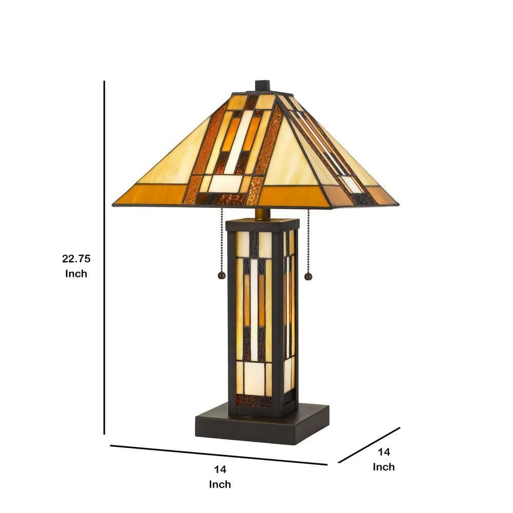 127 Watt Tiffany Shade Table Lamp with Metal Base Multicolor