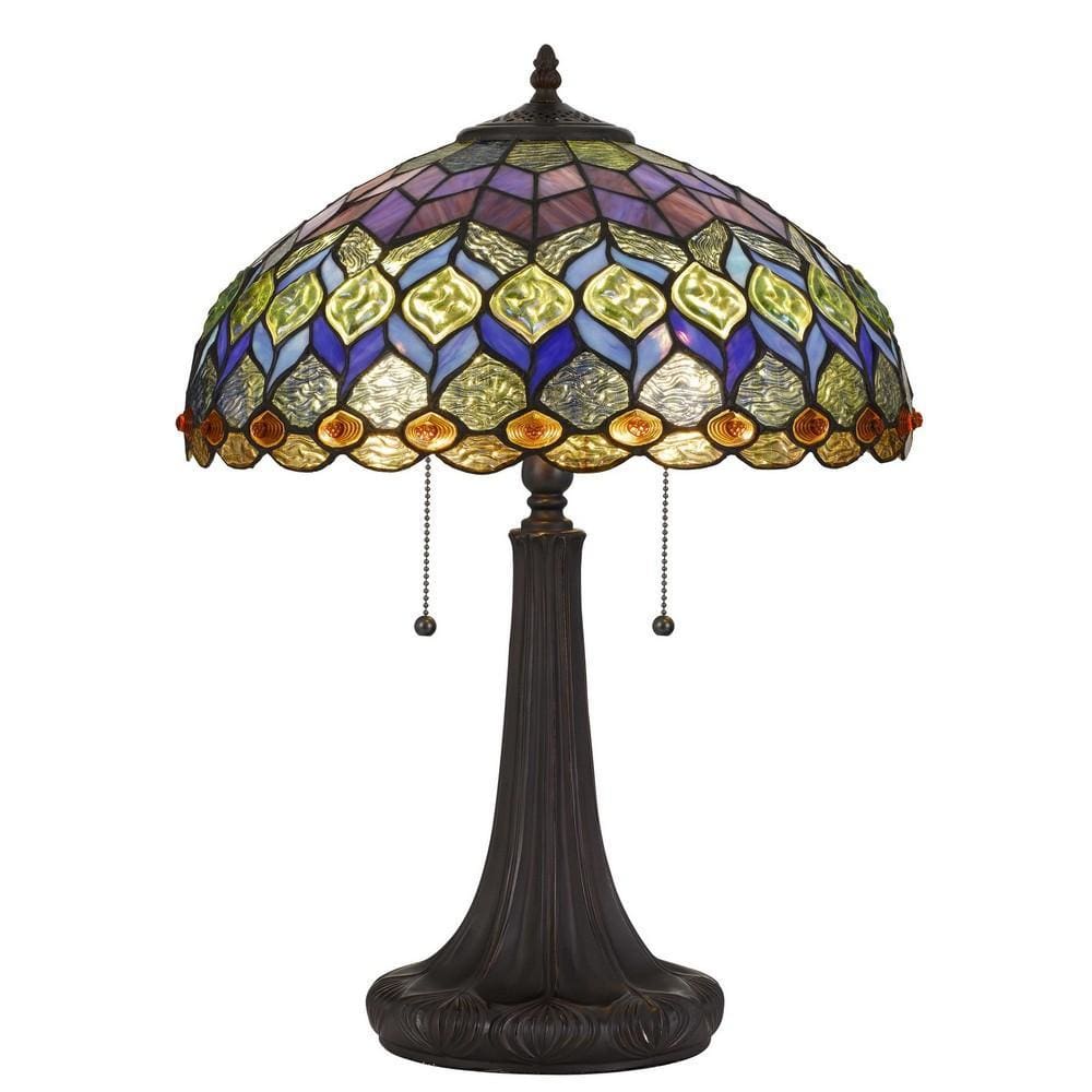 120 Watt Tiffany Table Lamp with Engraved Base Multicolor
