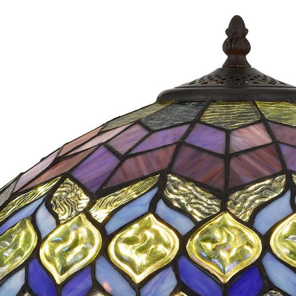 120 Watt Tiffany Table Lamp with Engraved Base Multicolor