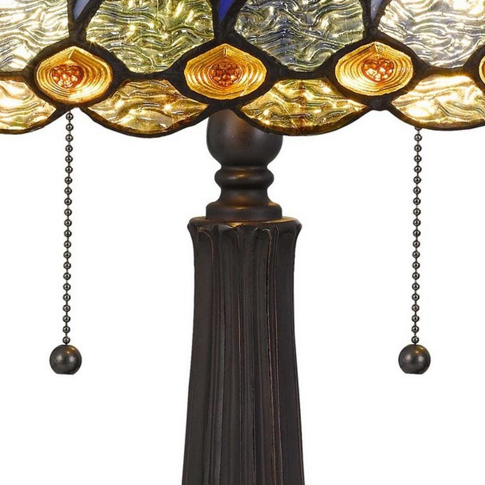 120 Watt Tiffany Table Lamp with Engraved Base Multicolor