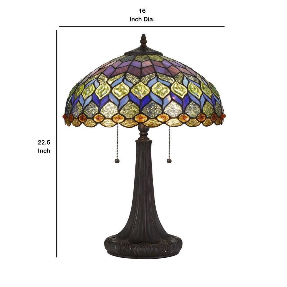 120 Watt Tiffany Table Lamp with Engraved Base Multicolor