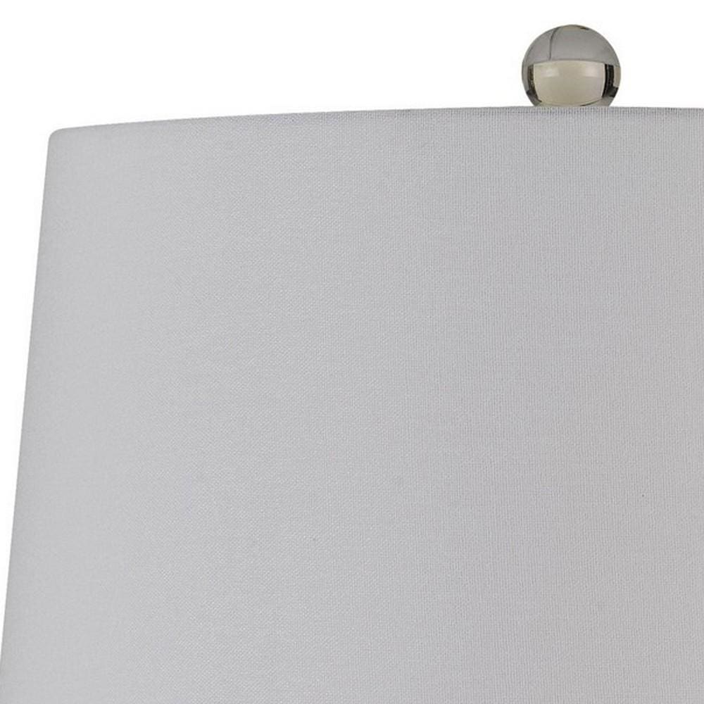 Glass Table Lamp with Round Hardback Fabric Shade White