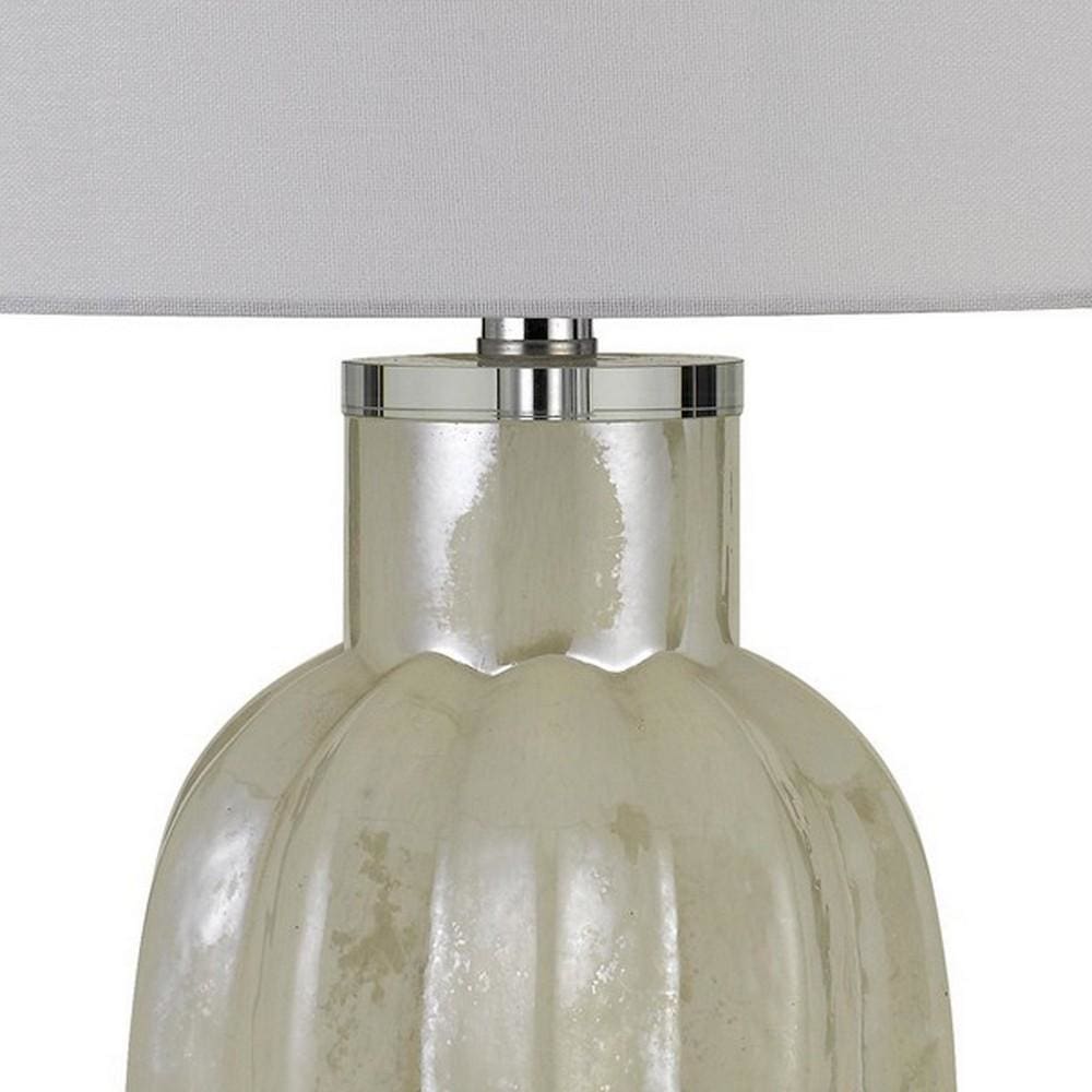 Glass Table Lamp with Round Hardback Fabric Shade White