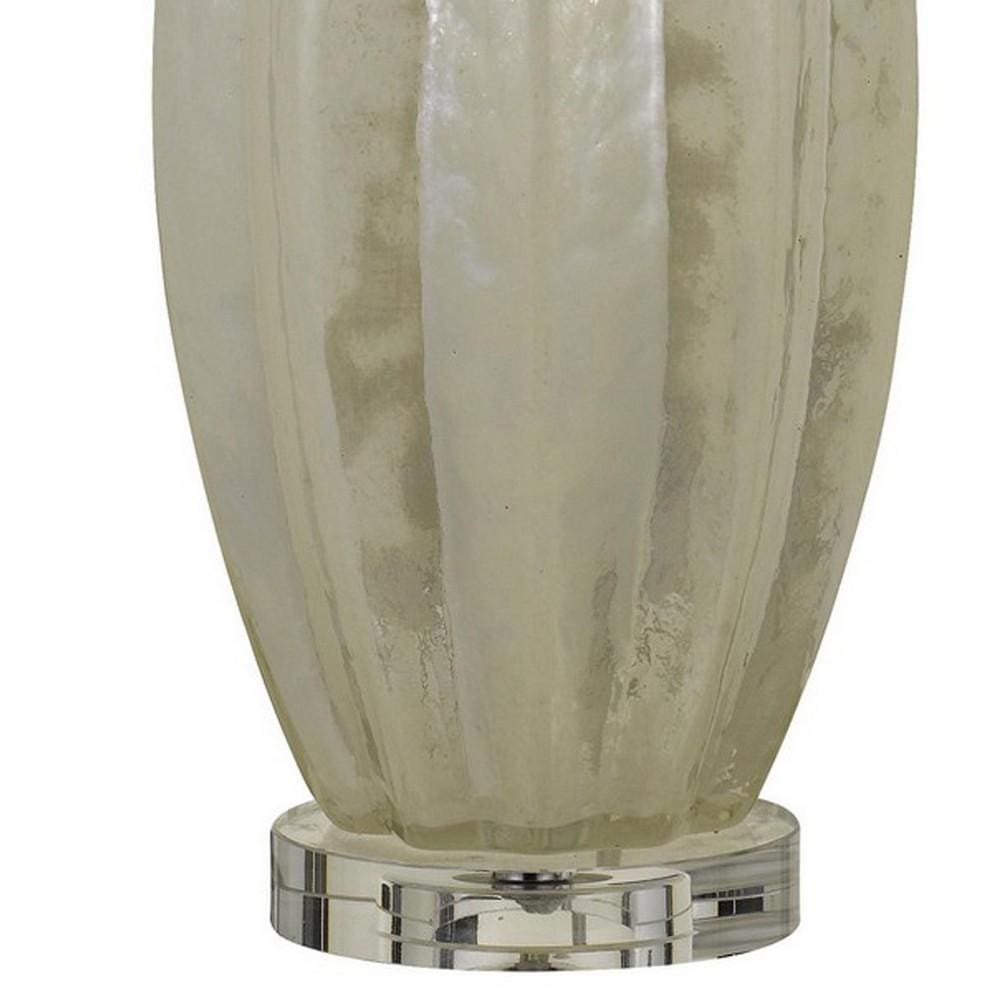 Glass Table Lamp with Round Hardback Fabric Shade White