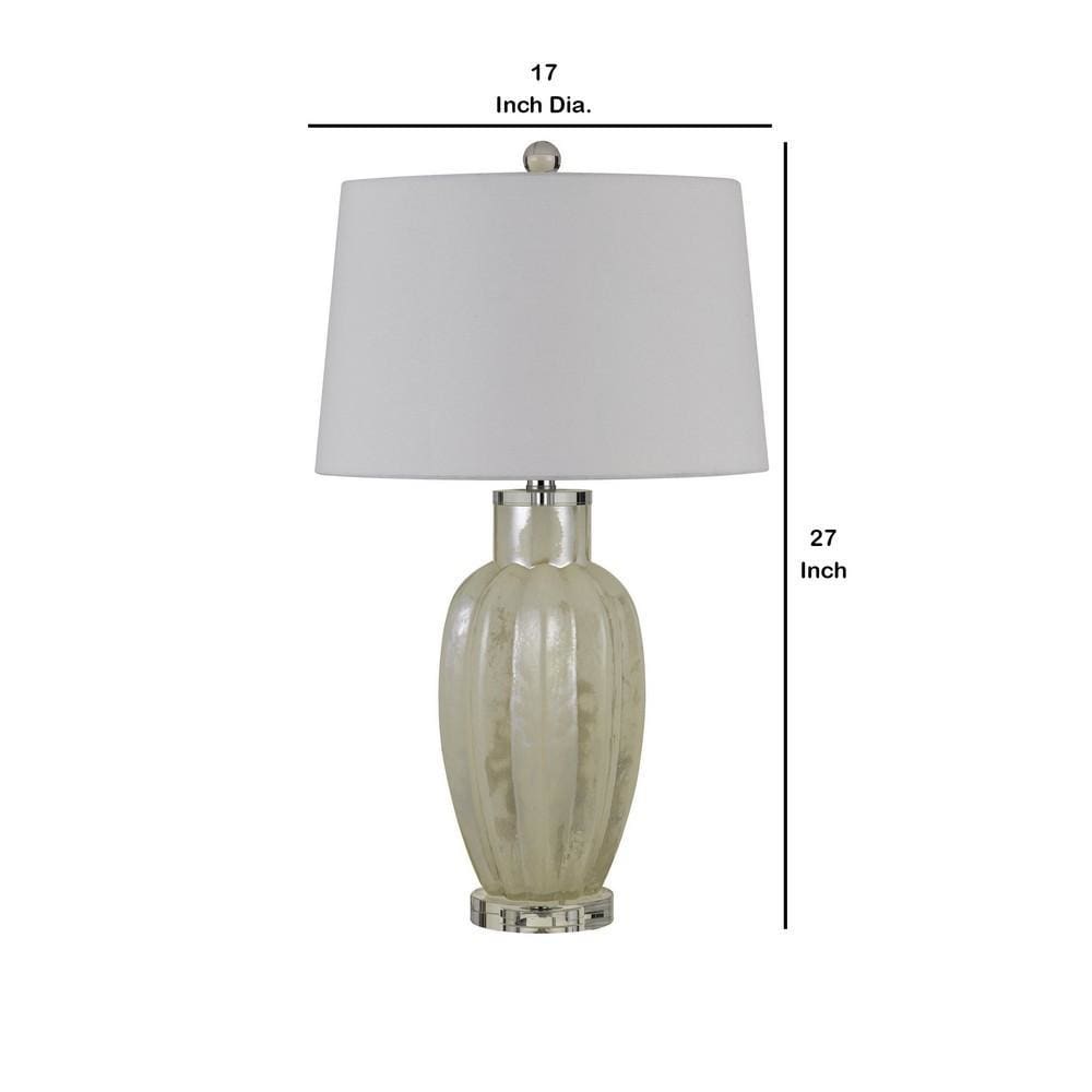 Glass Table Lamp with Round Hardback Fabric Shade White