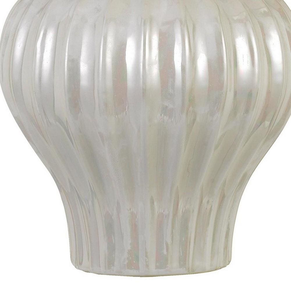 Urn Shaped Ceramic Base Table Lamp with Ribbed Pattern White