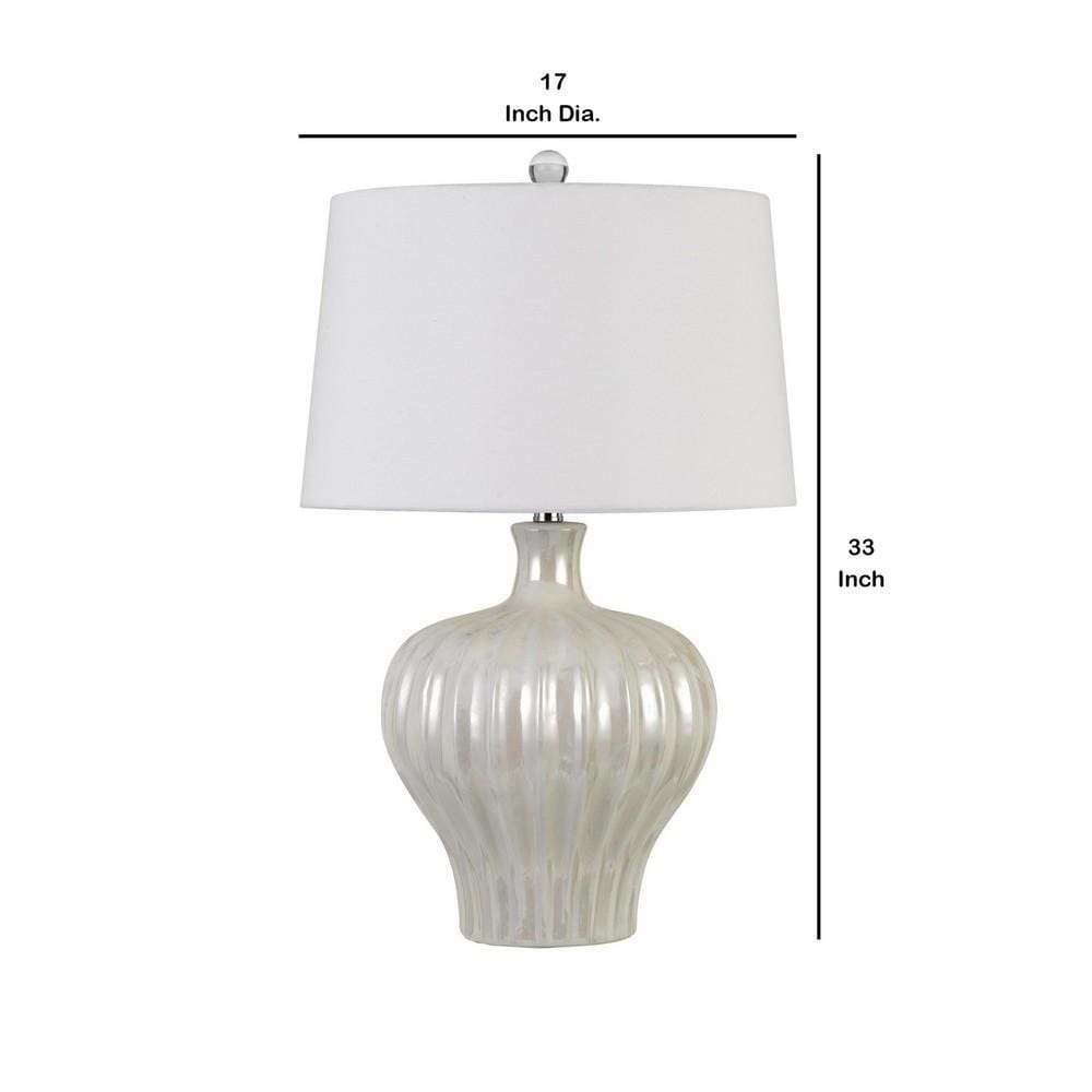 Urn Shaped Ceramic Base Table Lamp with Ribbed Pattern White