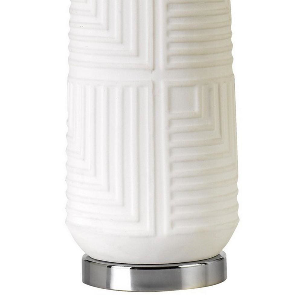 Textured Ceramic Table Lamp with Brushed Round Metal Base White