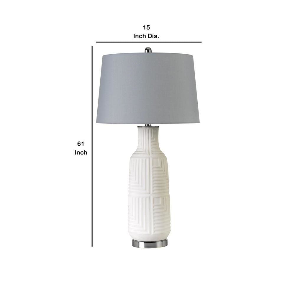 Textured Ceramic Table Lamp with Brushed Round Metal Base White