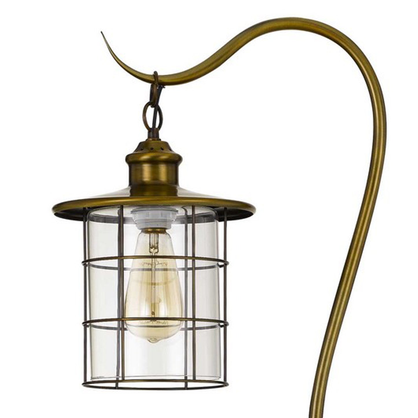 60 Inch Metal Downbridge Design Floor Lamp With Caged Shade Antique Brass