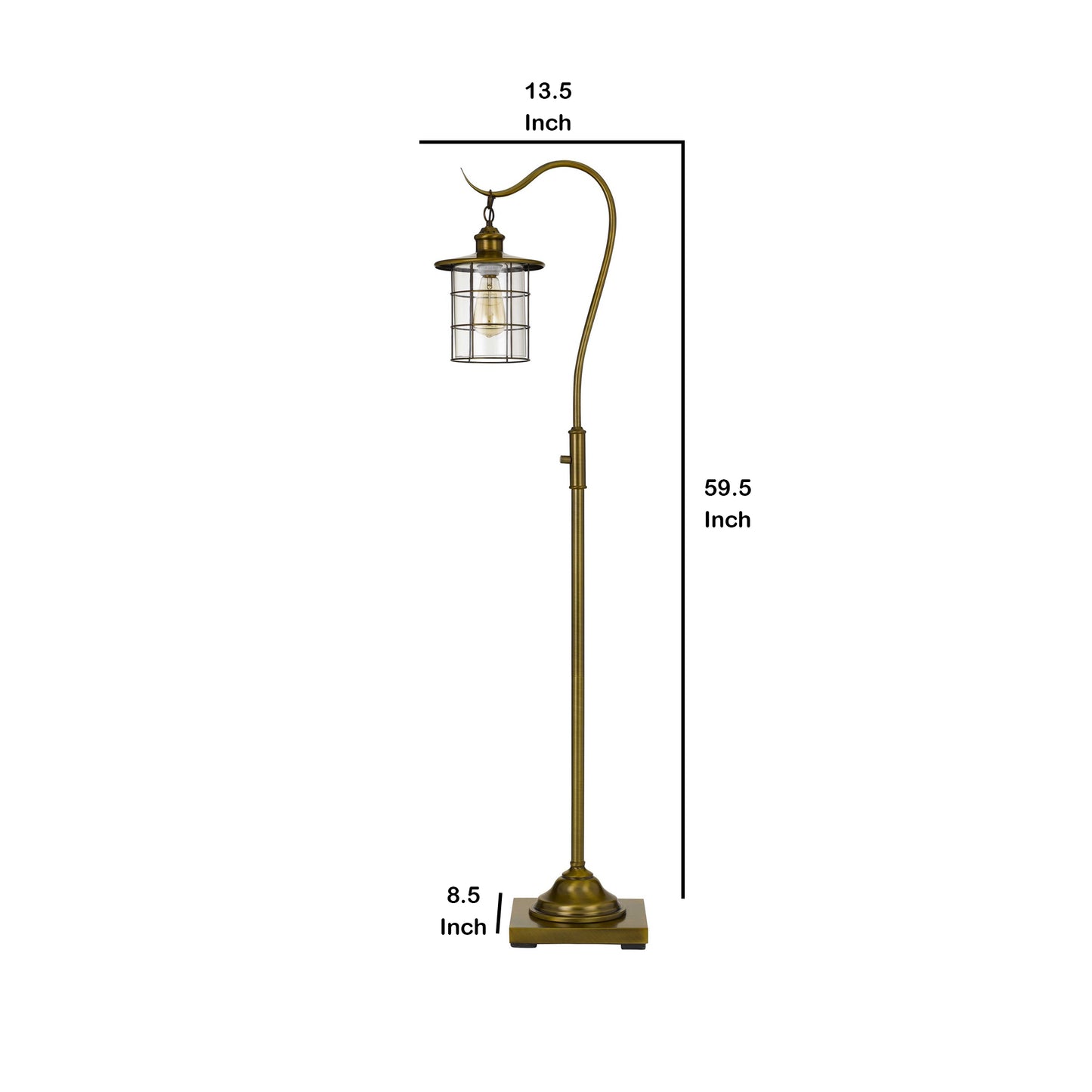 60 Inch Metal Downbridge Design Floor Lamp With Caged Shade Antique Brass