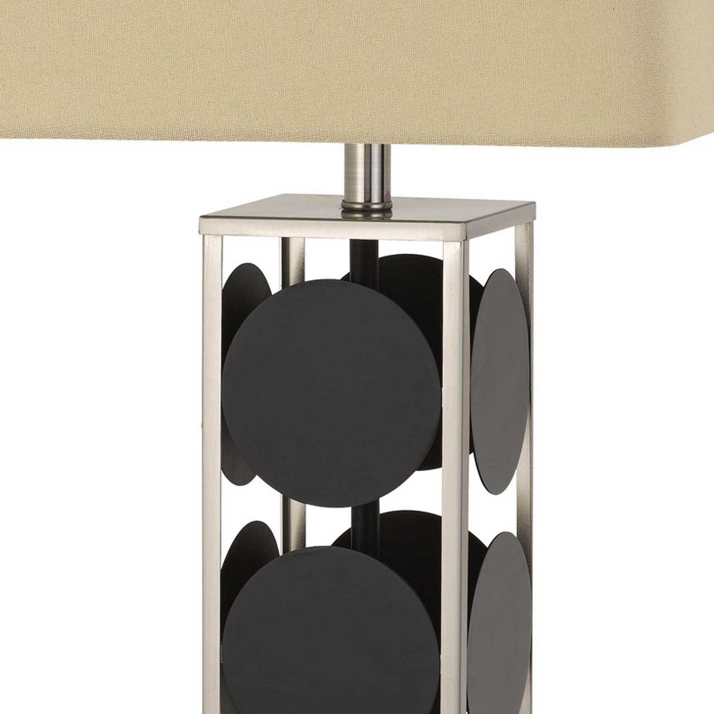 31.5" Metal Table Lamp with Geometric Accents Black and Silver