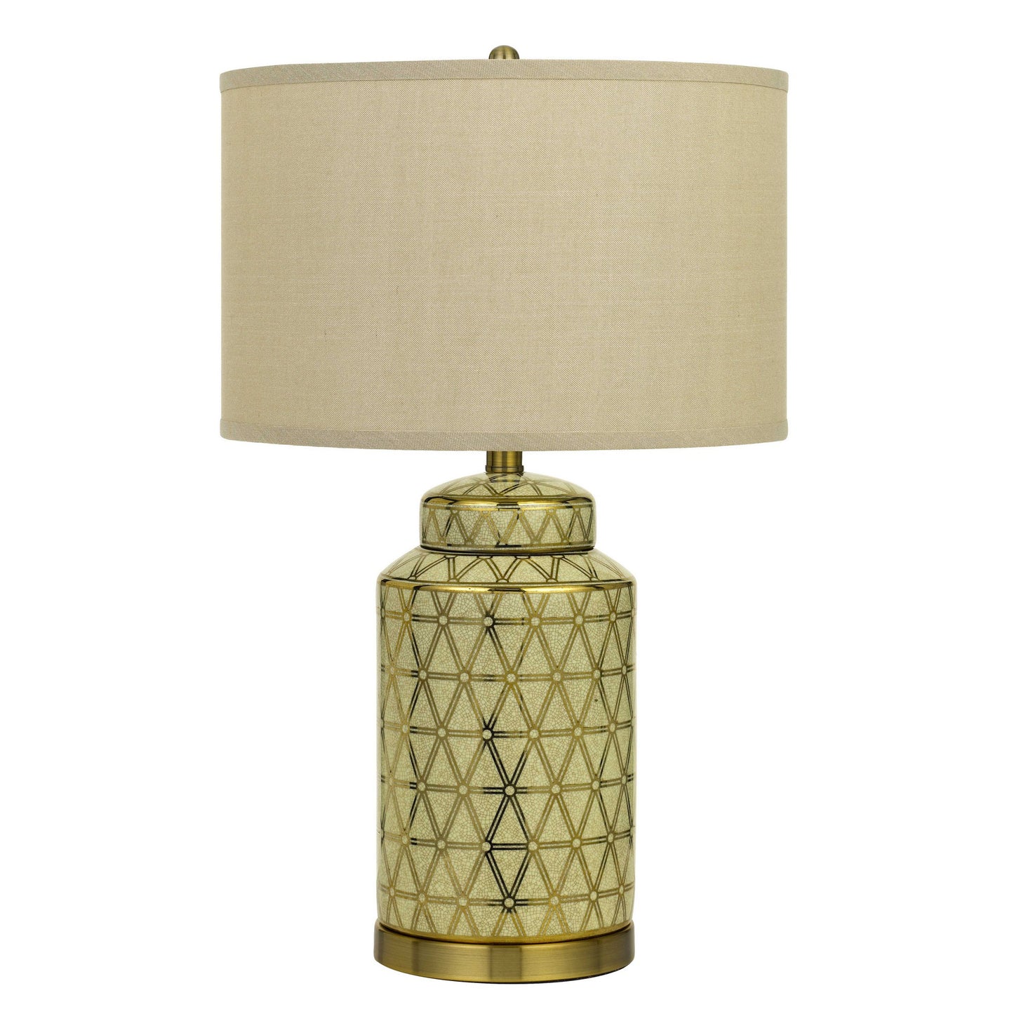 24.5" Ceramic Table Lamp with Geometric Style Accents Gold and Beige