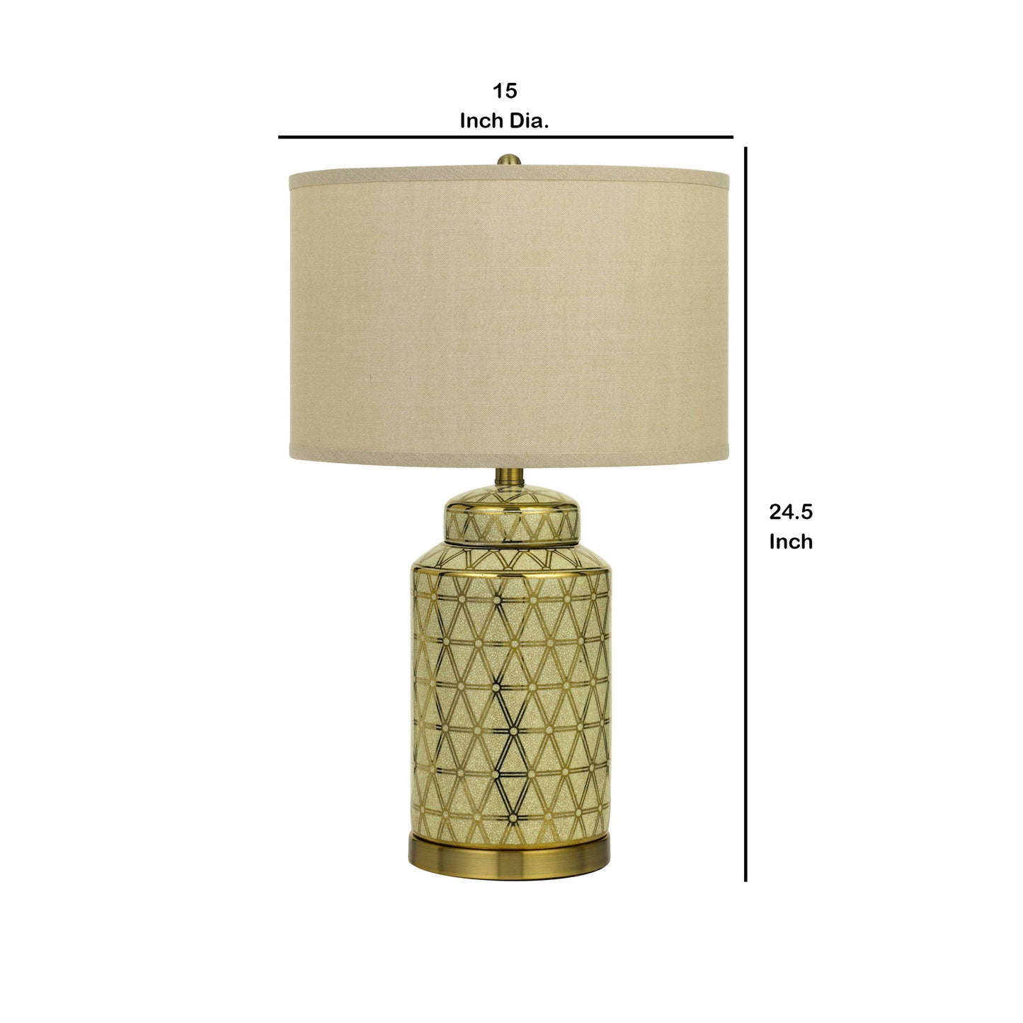 24.5" Ceramic Table Lamp with Geometric Style Accents Gold and Beige