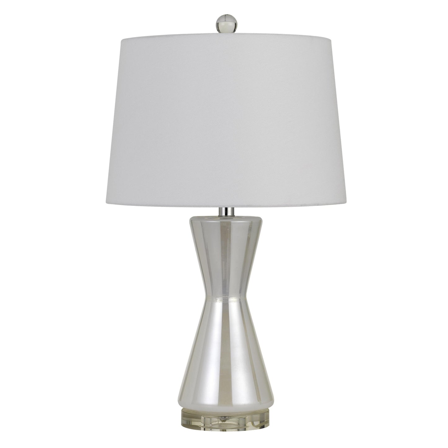 26" Glass Table Lamp with Hardback Shade Silver and White
