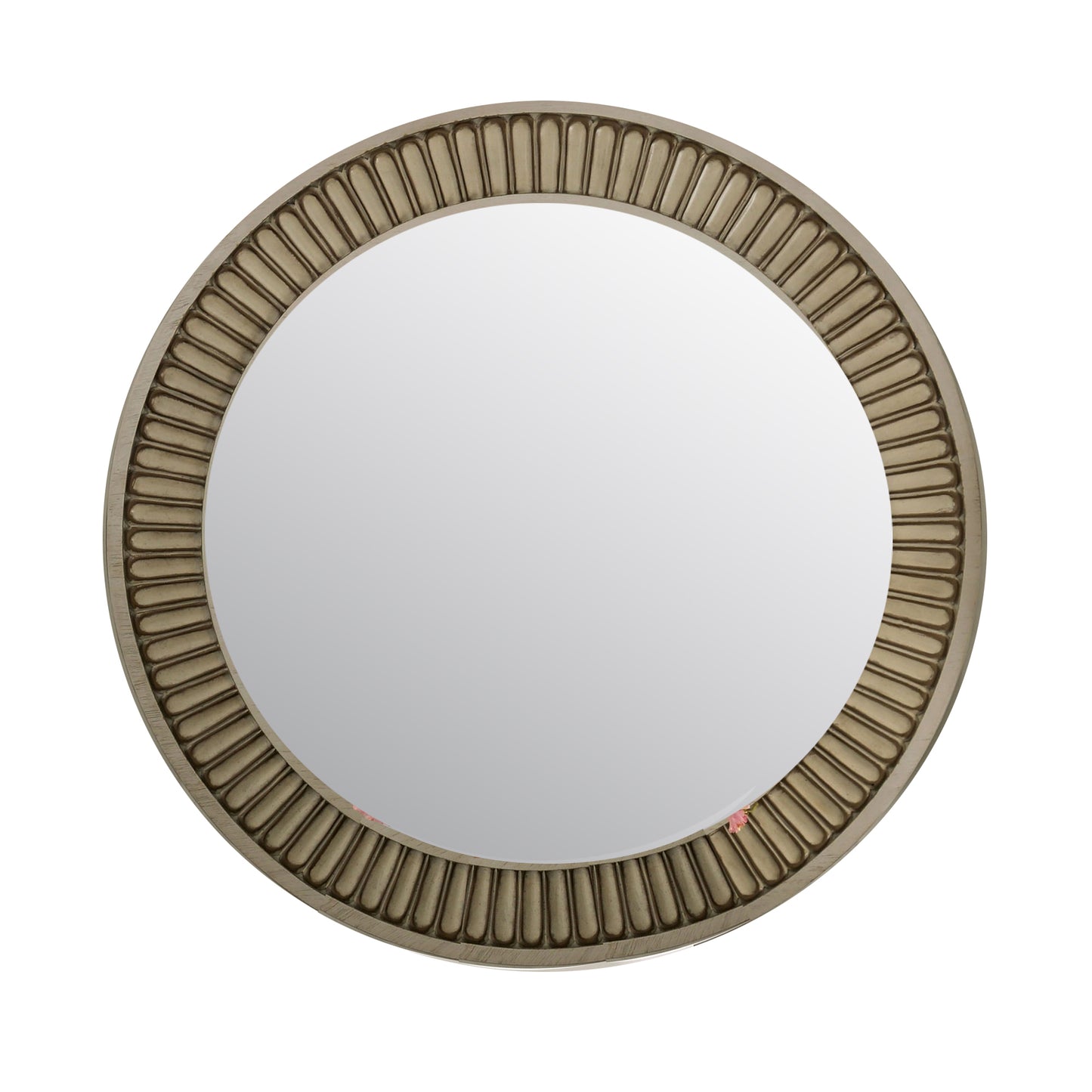 Traditional Style Round Mirror With Decorative Trim Edges White