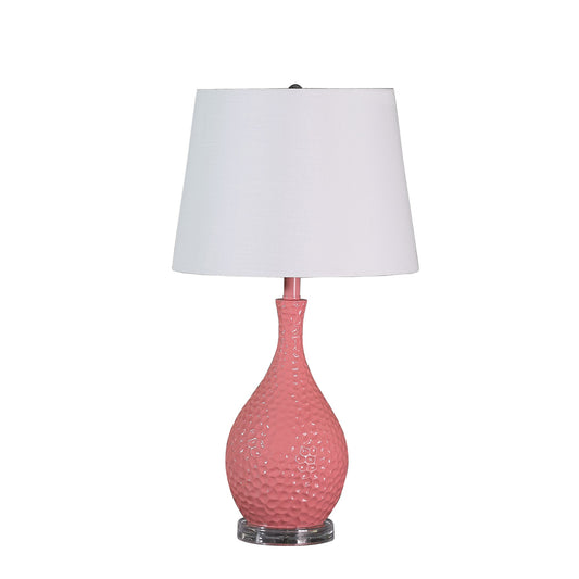 Pin Bowl Design Metal Table Lamp with Hammered Pattern Pink
