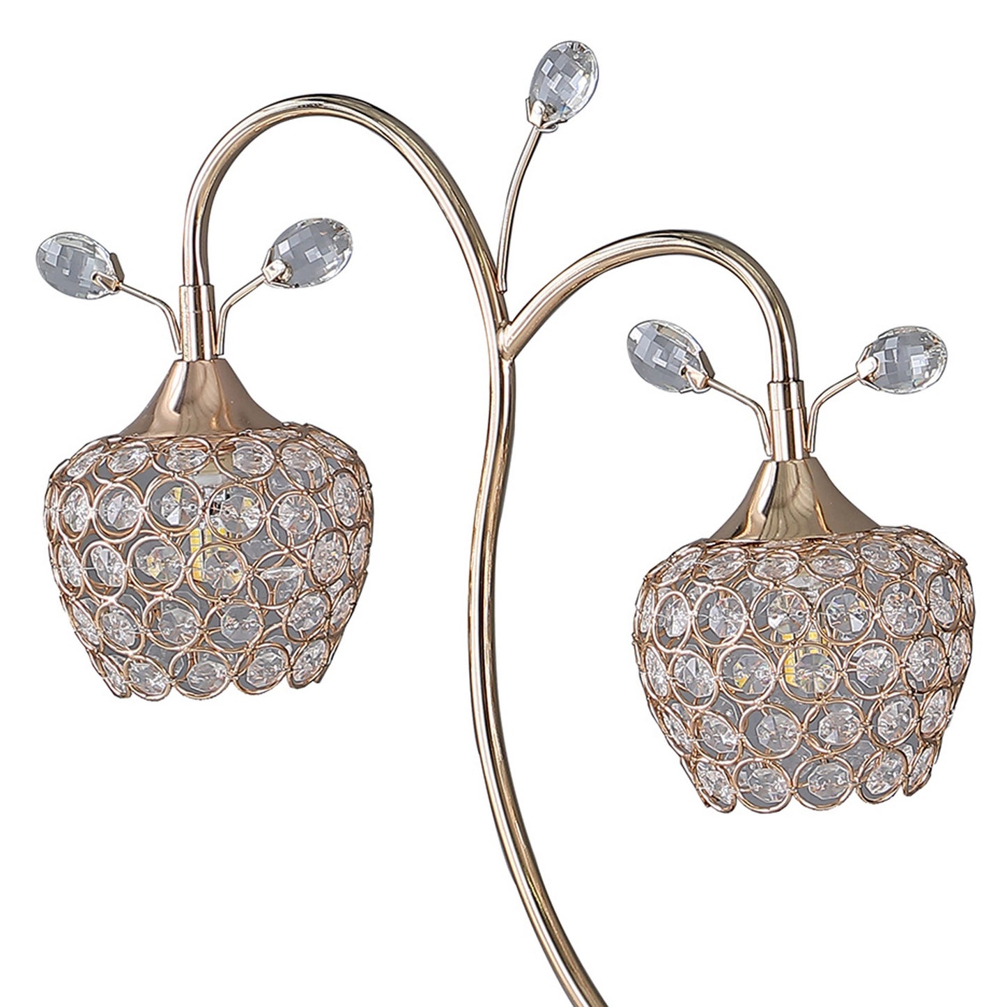 Floral Tree Design Metal Table Lamp with Dome Shade and Crystals Gold