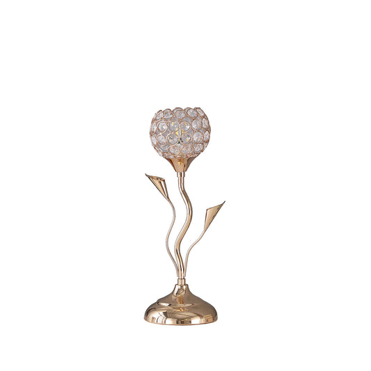 Metal Table Lamp with Floral Shade and Acrylic Crystals Gold