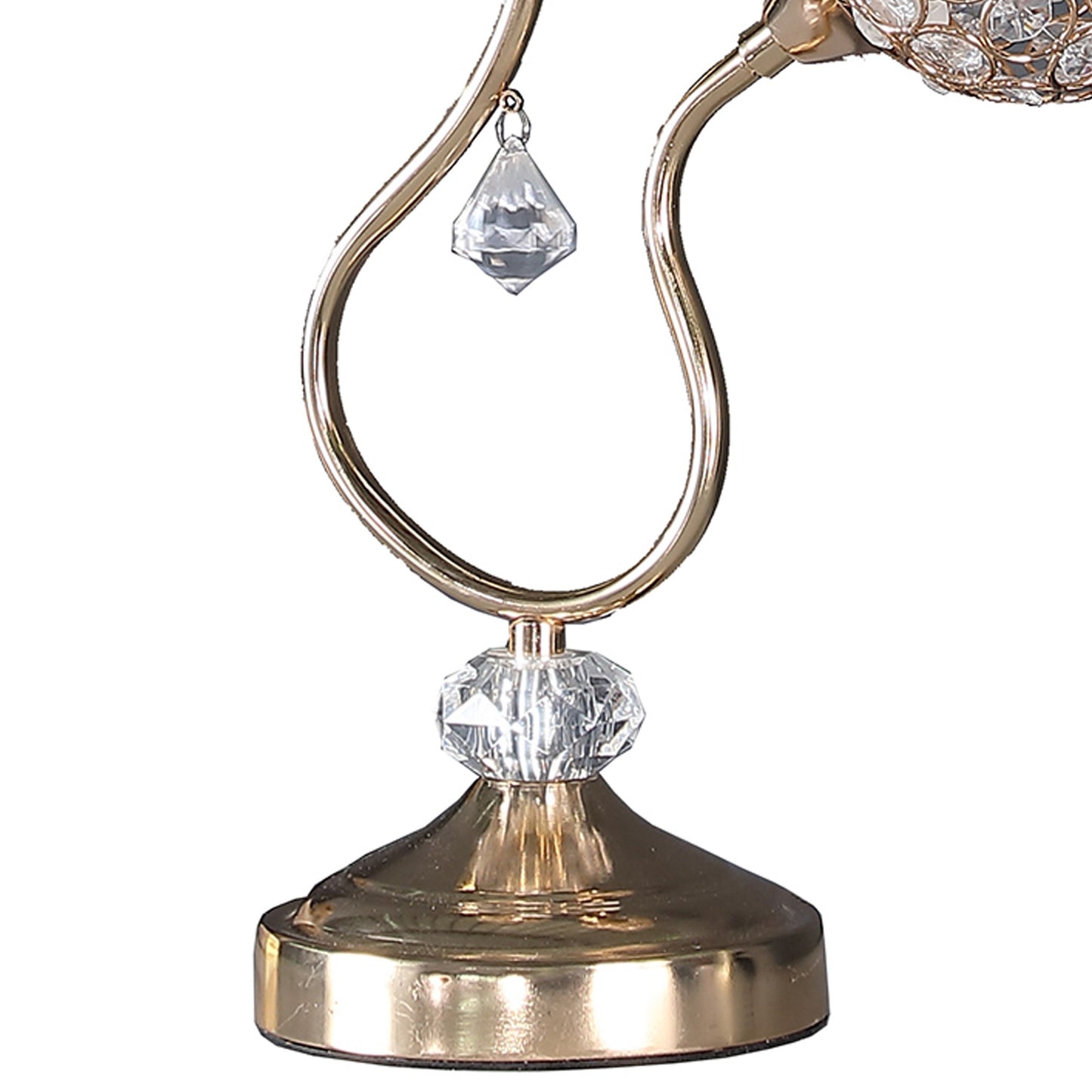 Metal Table Lamp with Floral Trumpet Shade and Crystal Accents Gold