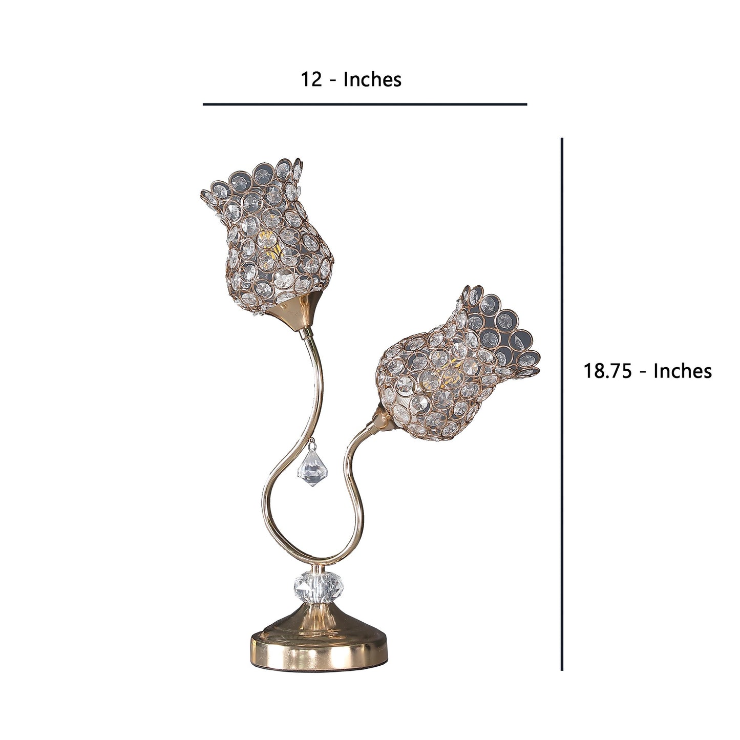 Metal Table Lamp with Floral Trumpet Shade and Crystal Accents Gold