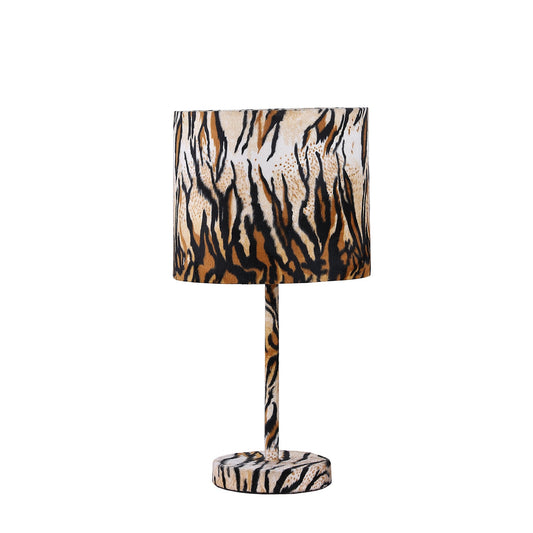 Fabric Wrapped Table Lamp with Striped Animal Print Brown and Black