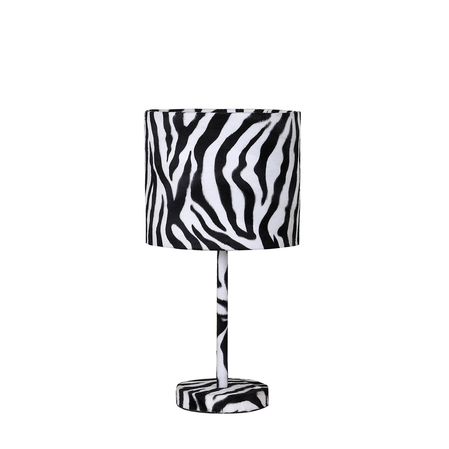 Fabric Wrapped Table Lamp with Animal Print White and Black