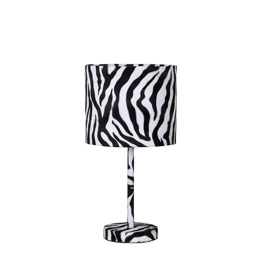 Fabric Wrapped Table Lamp with Animal Print White and Black