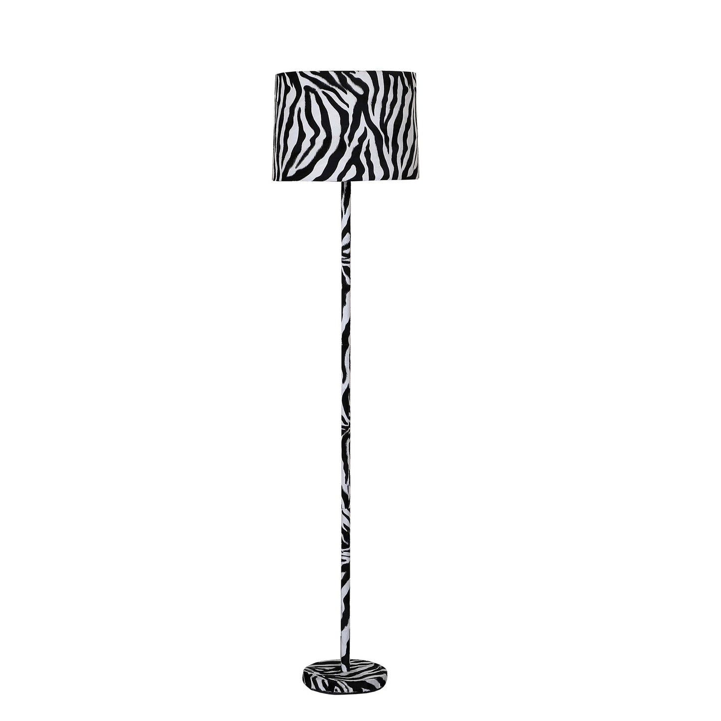 Fabric Wrapped Floor Lamp With Animal Print White And Black